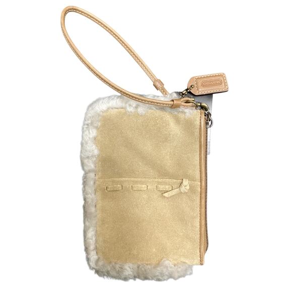 Coach Wristlet Women’s One Size Small Shearling And Suede Zipper Camel Color - Picture 1 of 5